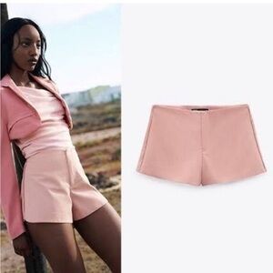 Zara High Waist Linen Blend Pale Pink Shorts